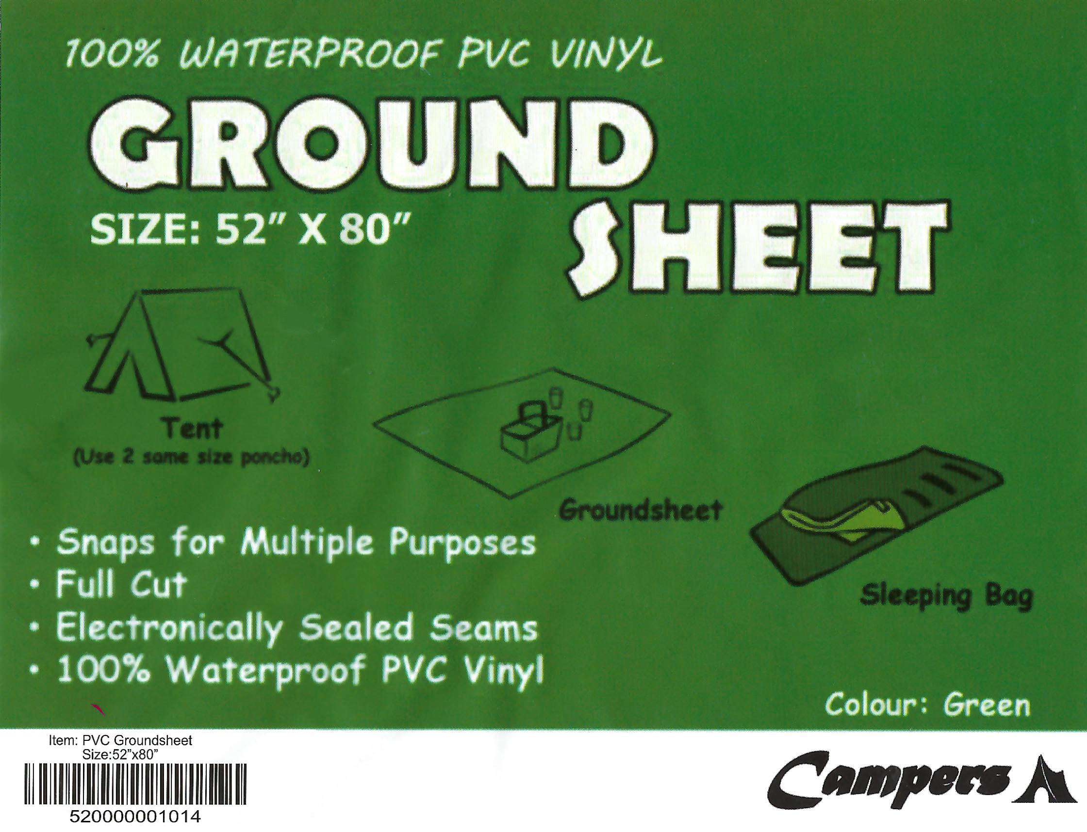 PVC GROUND SHEET - 52" x 80" (OLIVE GREEN)