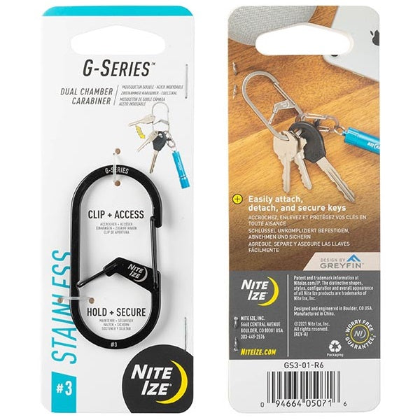 NITEIZE G-SERIES DUAL CHAMBER CARABINER - SIZE 3 - BLACK