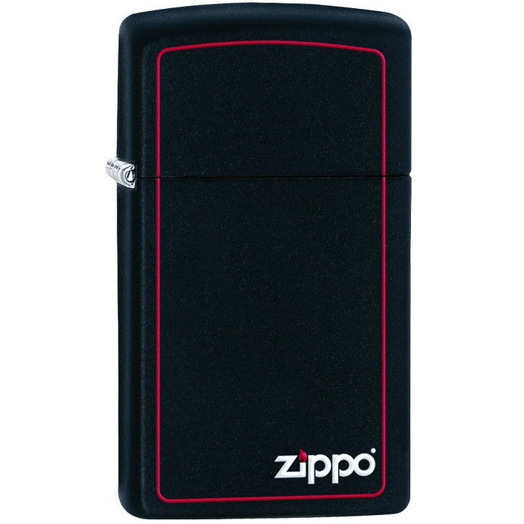 ZIPPO BLACK MATTE ZIPPO LOGO WITH RED BORDER
