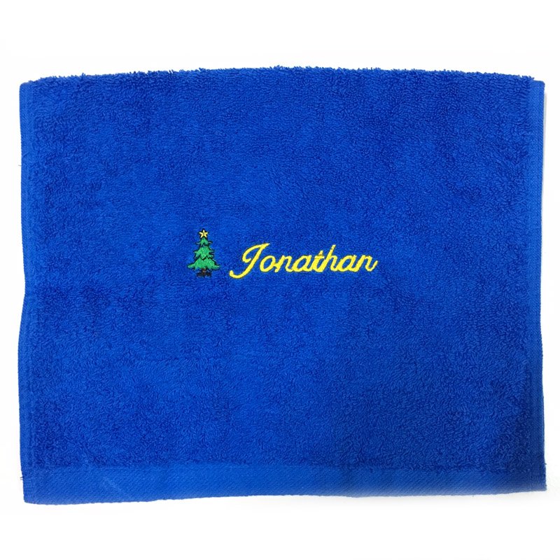 GUEST TOWEL WITH NAME & XMAS TREE EMBROIDERY (BLUE)